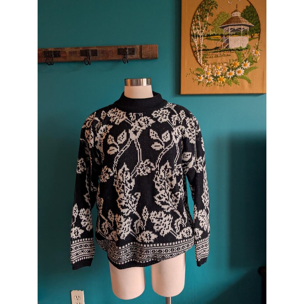 Womens Vintage 1980s Sweater Mockneck Turtleneck Size Large Boxy Oversized